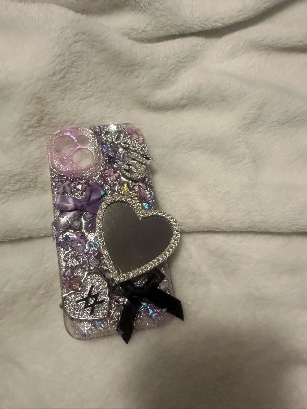 iPhone 13 custom junk case Decorative Purple Bling Phone Case with Heart Mirror
